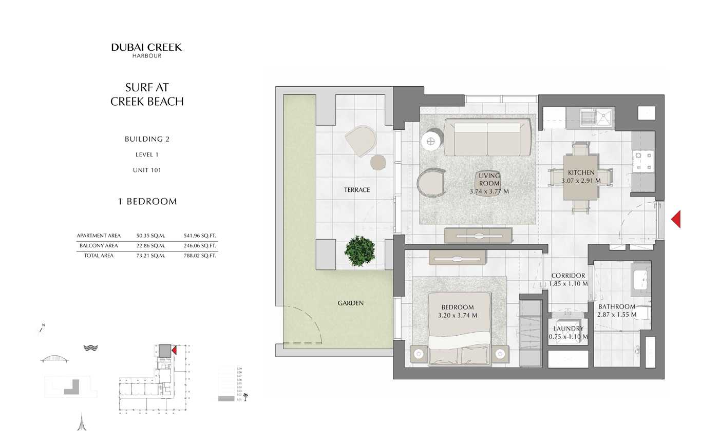 Building 2, 1 Bedroom Level 1, Unit 101, Size 788 Sq Ft